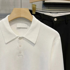 Pullovers Men Turn-down Collar Office Simple Solid Young Korean Style Spring Autumn All-match College Long Sleeve Knitted Casual