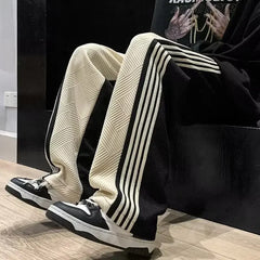 Threebooy Trousers Summer Men's Sweatpants Thin Striped Straight Male Sports Pants Wide Leg Big Size Korean Y2k Fashion 2024 Casual Long