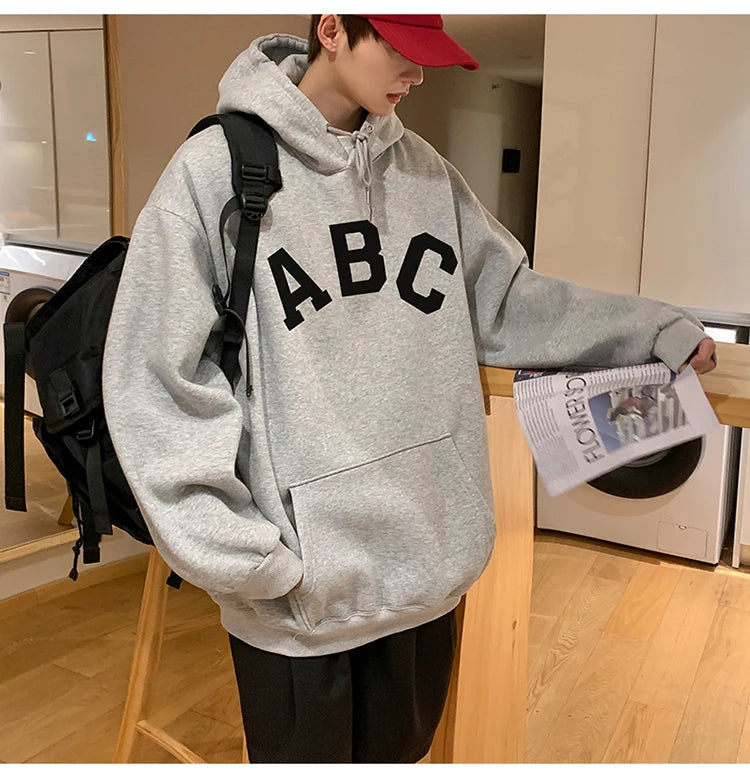 Threebooy Letter Print ABC Men's Hoodies 2025 Autumn new sudadera hombre Korean Fashion Harajuku Pullover Hip Hop Long Sleeve Hooded