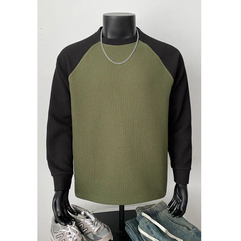 Threebooy Mens Long Sleeve T Shirts Casual Round Neck Cotton Moisture Wicking Tees Tanks Patchwork Undershirts Loose Fit Tshirts for Men