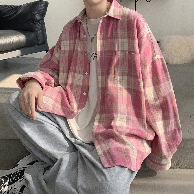 Threebooy Men Casual Plaid Loose Long Sleeve Sunscreen Shirt Elegant Turn Collar Shirts And Blouses