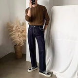 Threebooy Mens Slim Knitted Sweater 2024 New Autumn Winter Genderless Fashion Youth Trend Simple Retro Solid Color Knitted Sweater Unisex