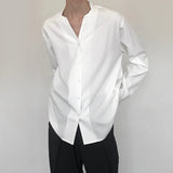 Threebooy Mens Casual V-Neck Long-Sleeved Shirts Genderless 2024 Spring Summer New Fashion Solid Color Versatile Youth Trend Tops Unisex