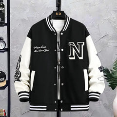 Threebooy Men's Letter Printed Loose Baseball Jacket Fashion Embroidered Y2K Street Hip-hop Retro Uniform Suit Coat