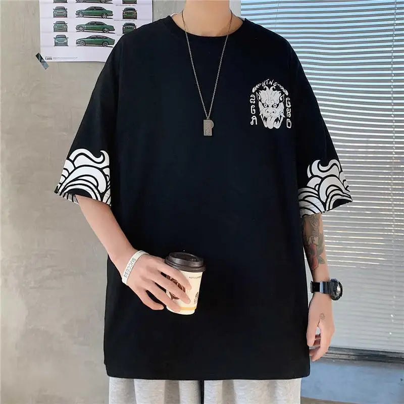 Threebooy Oversized Short Sleeve T-shirt Men's Fashion Brand Handsome Half Sleeve Large Loose Summer Men's T-shirt Short Sleeve