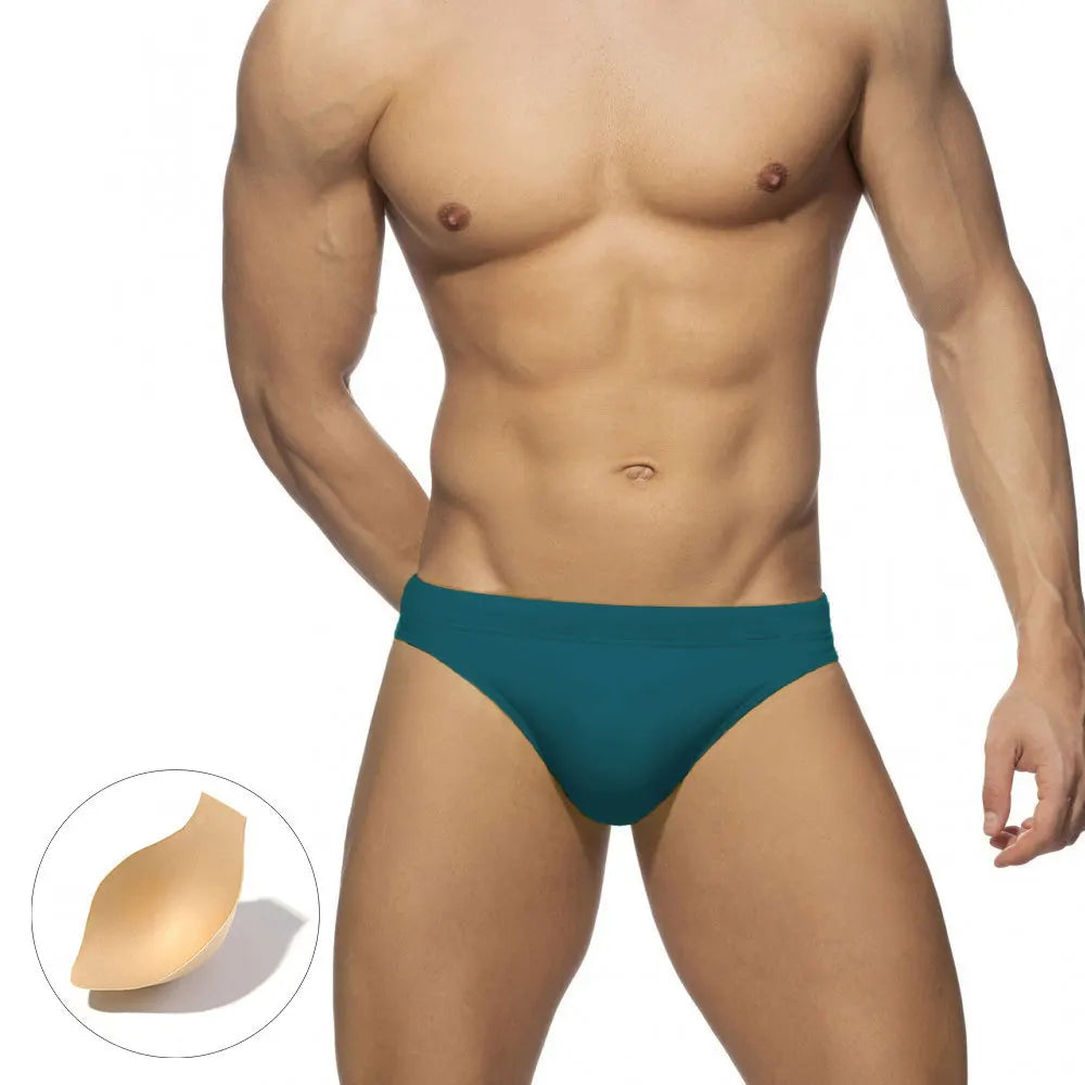 Threebooy  Sexy Solid Men's Swim Briefs Beach Pants Surfing Bathing Low-waist Surfboard Swimwear Padded Push-up Swimming Swimsuits Shorts