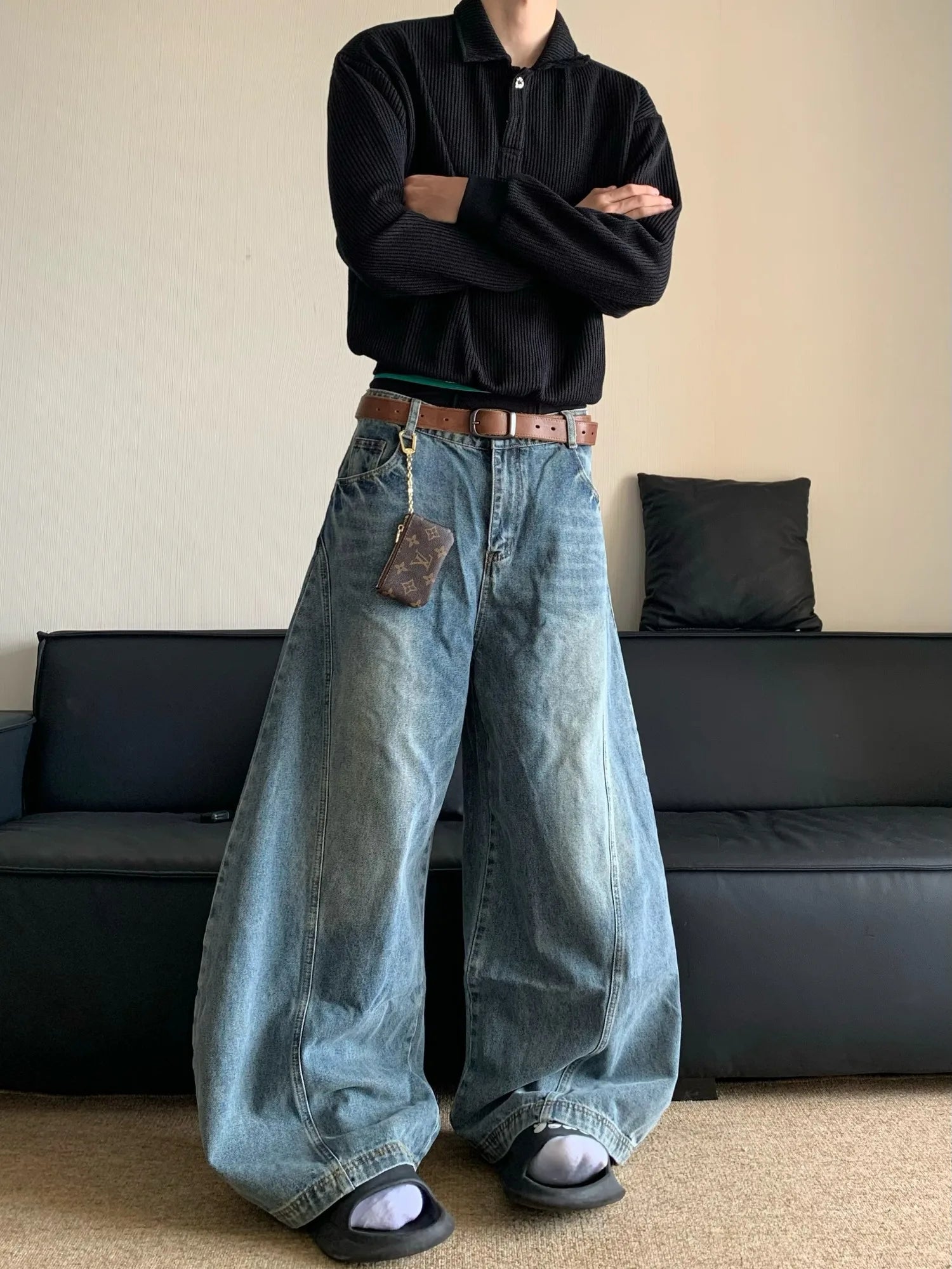 Threebooy  American Retro Washable Loose Straight Jeans Men's Trendy Brand Cleanfit Banana Wide-leg Pants Korean Reviews Many Men's Clothes