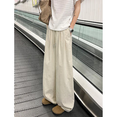 Threebooy Summer Pink Thin Pants Men Fashion Black Casual Pants Men Streetwear Hip-hop Loose Wide Leg Pants Mens Ice Silk Trousers