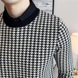 Threebooy Fake 2 Pieces Shirt Collar Casual Knit Sweater/Male Slim Fit Fashion High Quality Plaid Knit Shirt Male Casual Pullover 3XL 4XL