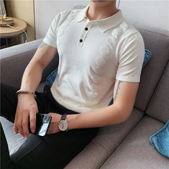 Threebooy Summer Short Sleeve Ice Silk Men Polo Shirts Business Fashion Turn Down Collar Slim Fit Casual Knitted Tee Shirt Homme 3XL