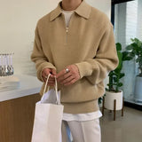 Threebooy Vintage Sweater Men Fashion Versatile Casual Solid Color Pullovers Jacket Zip Long Sleeved Loose Fitting Autumn New