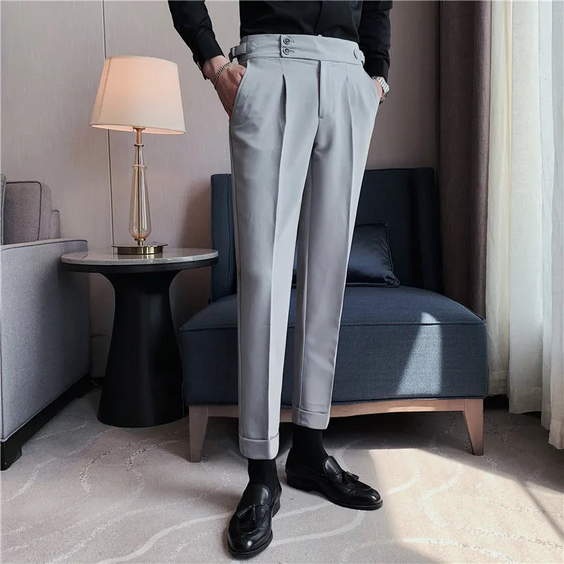 Threebooy British Style Autumn New Solid Business Casual Suit Pants Men Formal Pants High Quality Slim Fit Office Trousers Pantalon 29-36