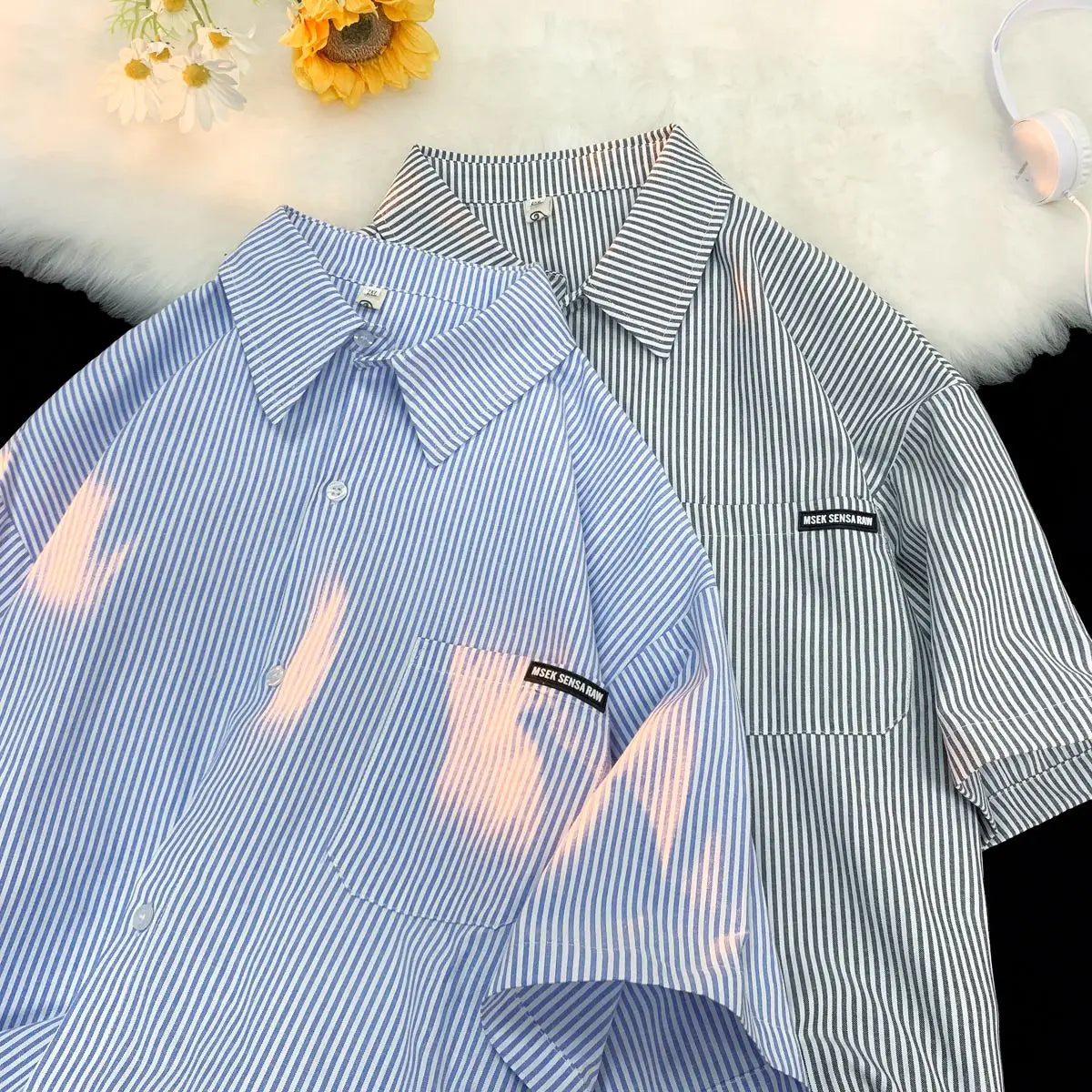 Threebooy  Japanese Striped Fashionable Short-sleeved Shirt Men Summer Thin Fashion Loose and Versatile Student Casual Shirt Aesthetic