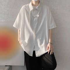 Threebooy Men's Casual Blouse Long Sleeve Tee Shirt Y2K Vintage Oversized Blouses Chinese Style Baggy Button Up Shirt