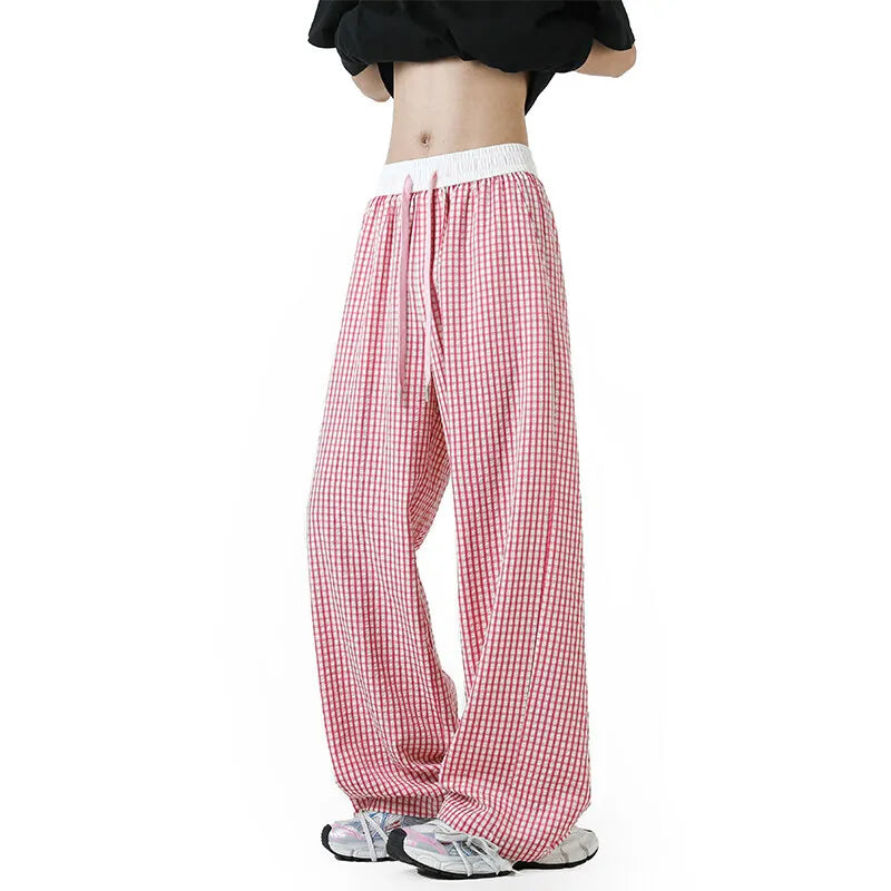 Threebooy Summer Casual Pants Men Fashion Oversized Wide Leg Pants Men Streetwear Hip-hop Loose Plaid Pants Mens Trousers Large Size 4XL