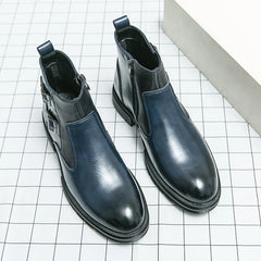 Threebooy  Luxury Brand High-end Green Men's Banquet Dress Boots British Style Pointed Men's Genuine Leather Shoes Versatile Ankle Boots