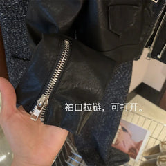 Threebooy American Trendy Motorcycle Suit Slim Short Jacket Double Zipper Washing PU Leather Jacket High Street Versatile Leather Jacket