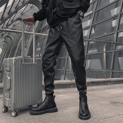 Threebooy New Men's Leather Pants Trend Fashion Thickened Warm Motorcycle Windproof Waterproof PU Black Trousers Harajuku Man Streetwear