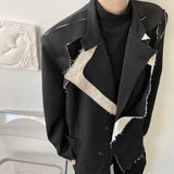 Threebooy New Autumn Men's Clothing Deconstruction Niche Design Men's Suit Coat With Rough Edge Color Block Patchwork Blazers