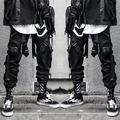 Threebooy Men's Cargo Pants Hip Hop Streetwear Joggers Trousers Hit Color Pocket Sweatpants Summer Harajuku Casual Ribbons Techwear Pants