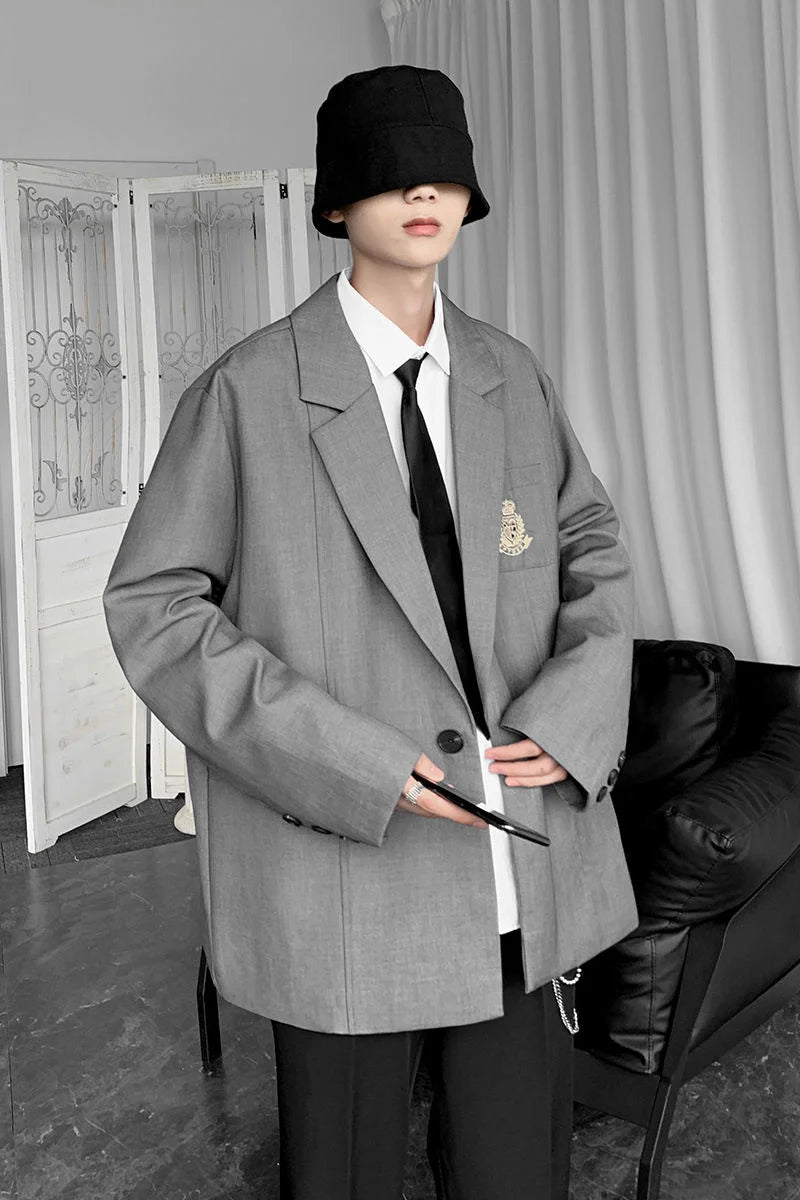 Threebooy Spring Men's Embroidery High Quality Suit Jackets Male School Uniform Fashion Blazers Black/grey Western-style Clothes