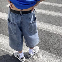 Threebooy  Multi-pockets Cargo Pants Summer Short Jeans Breeches Hip Hop Streetwear Baggy Denim Shorts Casual Wide-leg Capris Pants 5XL-M