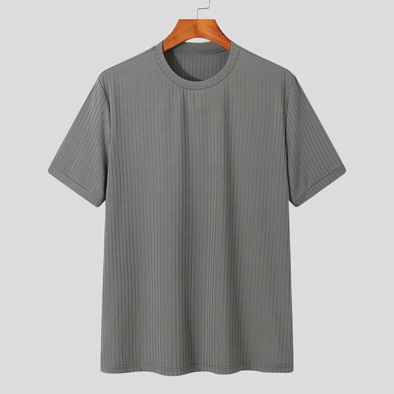 Threebooy  Summer Men's Clothing Light Luxury T Shirt Leisure Long Sleeve O Neck Drapped Solid Color Loose Basic Shirt Popular Knitwear