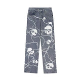 Threebooy Skull Printed Man Woman Black Jeans Trousers for Men Trends Clothes Pants Men's Punk Trendyol Streetwear Hip Hop Casual Straight