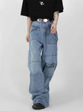 Threebooy Baggy Cargo Jeans Men Denim Wide Leg Trousers Male Oversize Casual Streetwear Hip Hop Pocket Zipper Safari Style