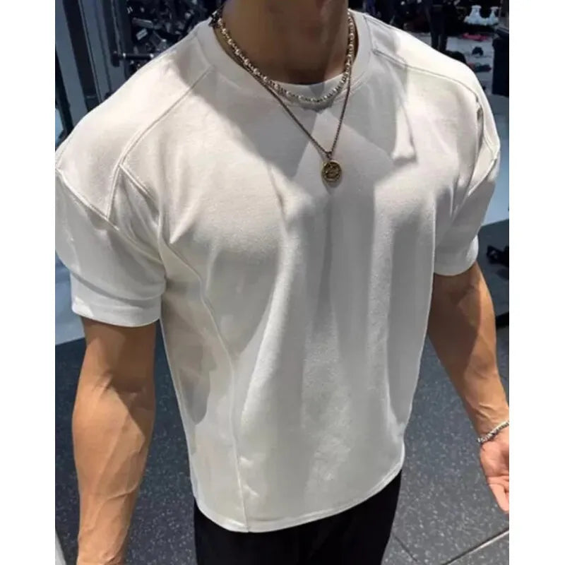 Threebooy  American-style Trendy Short-sleeve Men's Summer T-shirt Deconstructed Patchwork Design Slim-fit Inner Layer Tops