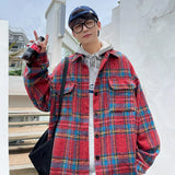 Threebooy Thick Plaid Woolen Coat Men Warm Oversized Retro Thickened Woolen Jacket Mens Streetwear Korean Loose Short Woolen Coat Men