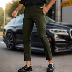 Threebooy  Suit Pants Men's Clothing High-quality Solid Color Ice Silk Men's Dress and Ankle Pants Elastic Slim Fit Business Formal Pants