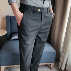 Threebooy British Business Casual Suit Pants Men Clothing Simple Solid Pantalon Homme Formal Wear Slim Fit Straight Office Trousers