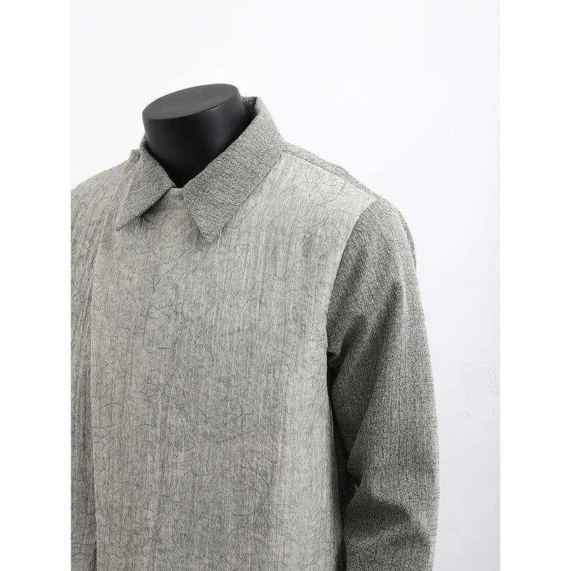 Threebooy Men Jacket Lapel Collar Faux Two Layer Diagonal Placket 2024 Trendy Outwear Casual Urban Streetwear Host Apparel Stage Clothing
