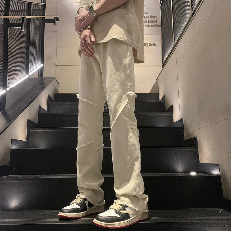 Threebooy New Spring Jeans Loose-fit Straight-leg Sporty Workwear Pants Hong Style Washing Jeans For Men