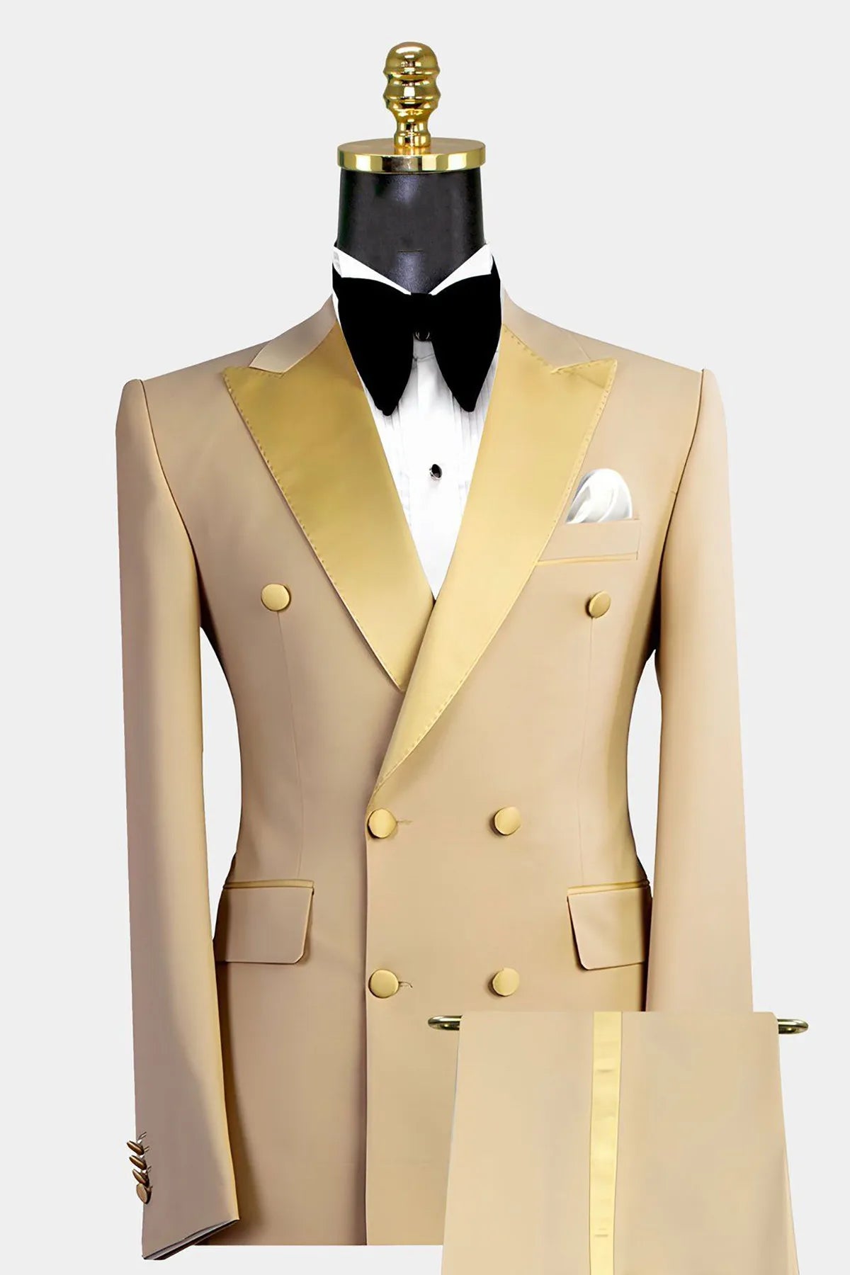 Threebooy  Gold Men Suits 2 Pieces Blazer Pure Pants Double Breasted Tuxedo Modern SatinWide Lapel Wedding Formal Work Prom Causal Tailored