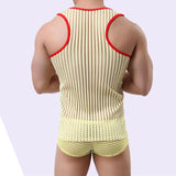 Threebooy Summer Mens Undershirts Sleeveless Striped Shirts Solid Color Vest Male Mesh Sexy Transparent Tees Bottoming Shirt Men Sexy Wear