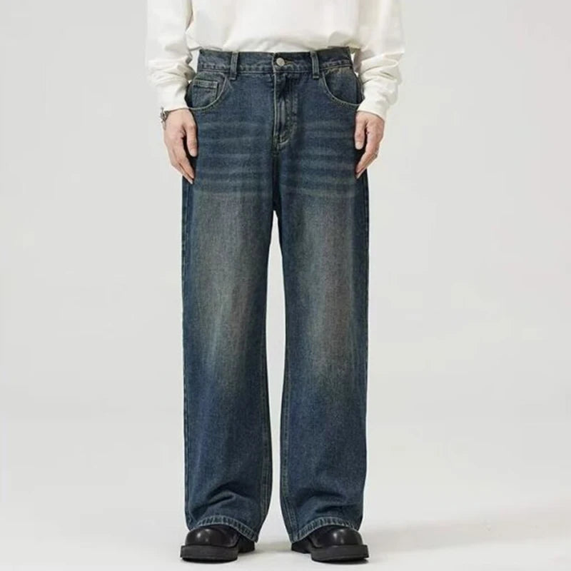 Threebooy  Male Classic America Hip Hop Rap Jeans Wide Leg Youth Popular Jeans Men Straight Leg Retro Loose Trousers Oversized Denim Pants