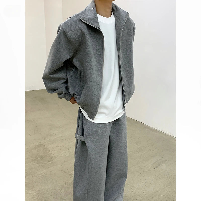 Threebooy  2025SS American Men Loose Cardigan Sweatshirt Wide-leg Trousers Casual Sports Suit Autumn Hip Hop Streetwear Tracksuit