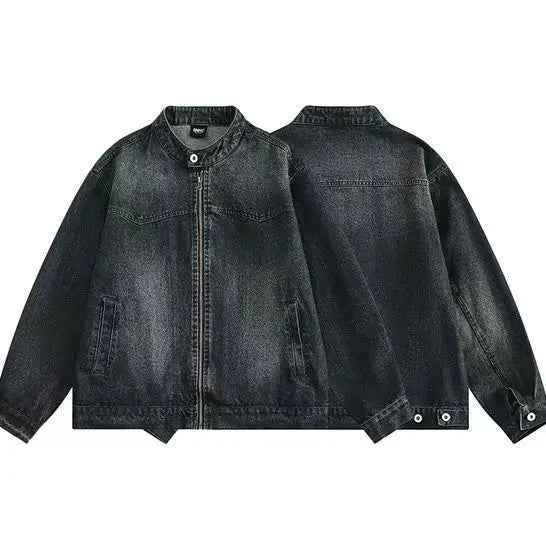 Threebooy  American Retro Washing Work Clothes Denim Jacket Spring Autumn Simple Street Casual Trend Niche Stand Collar Jacket Aesthetic