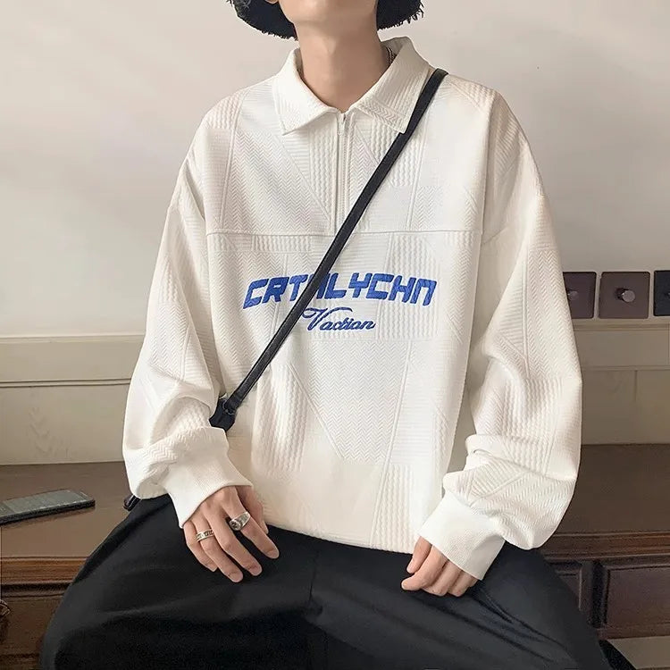 Threebooy Sweatshirt Men's Autumn American Trendy High Street Heavy Spring Autumn Style Boy Casual Lapel Japanese Polo Shirt Men's Wear