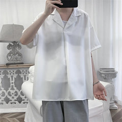 Threebooy Mens Short Sleeve Shirt Pullover Small Suit Collar Loose Fit Solid Color Summer Casual Office Wear Daily Breathable Comfort