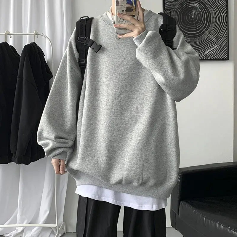 Threebooy Spring Autumn Heavyweight Trendy Brand Long-sleeved T-shirt Men's Velvet Thickened Top Loose Sports Bottoming Youth Sweatshirt