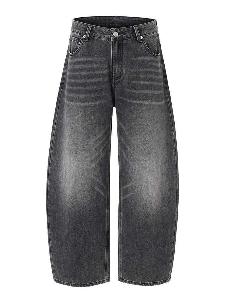 Threebooy American Classic Jeans Men's Autumn Wash Cotton Casual Loose Wide-leg Denim Pants Vintage High Street Y2K Trousers