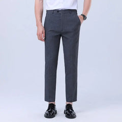 Threebooy  Men's Trousers Autumn Straight Stretch Elastic Non-iron Workwear Business Slim Casual Nine-point Trousers