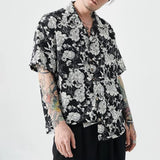 Threebooy New Summer Original Hawaii Vacation Short-sleeved Shirt Men Korean Black White Printed Tee Shirt Tops Man Casual Clothing Blouse