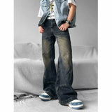 Threebooy Classic Vintage Baggy Jeans Structural Design Retro Washing Distressed Micro Flared Jeans Casual Scene Men Women Fashion