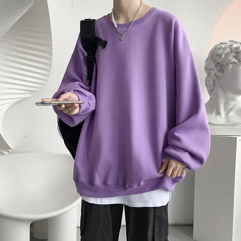 Threebooy Spring Autumn Heavyweight Trendy Brand Long-sleeved T-shirt Men's Velvet Thickened Top Loose Sports Bottoming Youth Sweatshirt
