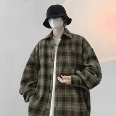 Threebooy Spring Autumn Men's Long Sleeved Checkered Shirt Jacket Coat
