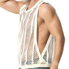 Threebooy Mens Fitness Vest Sleeveless Nightclub Sexy Mesh Transparent Hollow Vest Casual See-Through Fishnet Muscle T-Shirt Vest